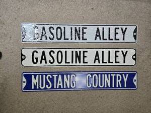 lot 350 image: Set of 3 Vintage Street Signs Gasoline Alley and Mustang Country