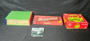 lot 354 image: Party Game Set including Apples to Apples, Scrabble, Educational Puzzles and Mini Holiday Lights