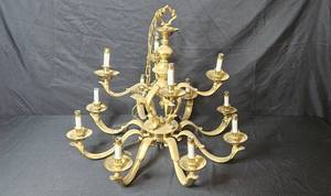 lot 360 image: Antique Brass tone Chandelier with Ornate Design