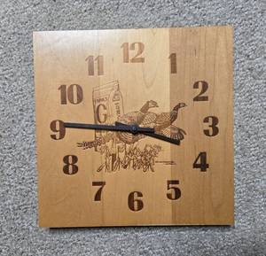 lot 361 image: Wooden Wall Clock with Etched Wildlife Motif