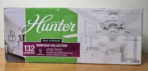 lot 383 image: Hunter Donegan Ceiling Fan with Reversible Blades and Frosted Glass