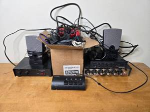 lot 412 image: Assorted Audio and Video Equipment Set with Speakers and Controllers