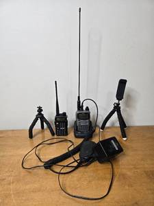 lot 453 image: Set of 2 Portable Two-Way Radios with Tripods and Battery Charger
