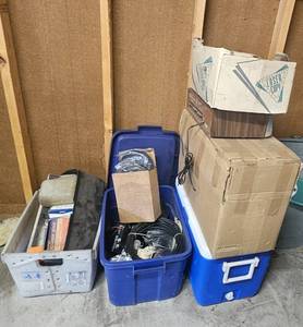 lot 508 image: Mixed Collection of Automotive and Electronic Parts and Accessories, Bins and Cooler