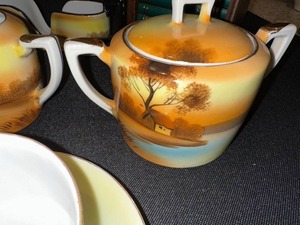 lot 165 image: Vintage Noritake Hand-Painted Tea Set and Decorative Floral Pitcher