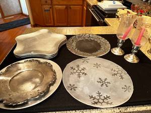 lot 191 image: Collection of Wallace Silver Plated Holiday Themed Plates and Candle Holders
