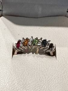 lot 218 image: Multicolor Gemstone and Diamond Accented Sterling Silver Ring