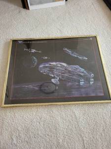 lot 369 image: Framed Star Wars Poster and Blue Heron Canvas Art