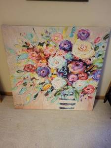 lot 371 image: Colorful Floral Still Life Canvas Painting