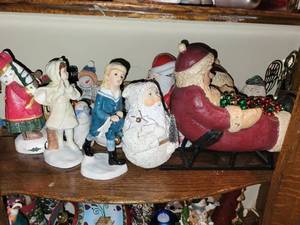 lot 380 image: Collection of Christmas Santa Figurines and Holiday Decor