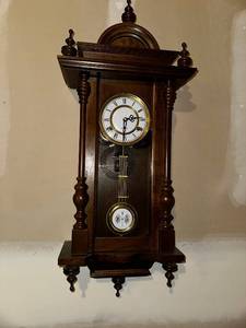 lot 391 image: Vintage Wooden Wall Clock with Roman Numerals