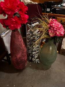 lot 395 image: Set of 3 Elegant Floor Vases with Artificial Floral Arrangements