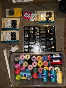 lot 434 image: Comprehensive Sewing Kit with Threads, Bobbins, and Feet Accessories