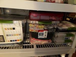 lot 440 image: Collection of Quilting Fabrics and Supplies in Storage Totes