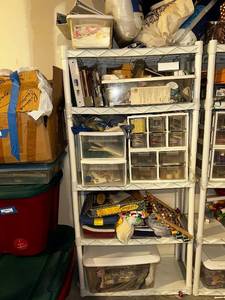 lot 459 image: Comprehensive Craft and Hobby Supply Set with Organizers and Storage Shelf