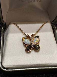 lot 473 image: 14k Gold Butterfly Necklace with Opal and Gemstones