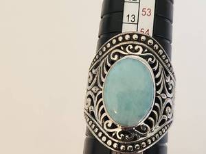 lot 11 image: Sterling Silver Ornate Ring with Turquoise Stone, Size 8