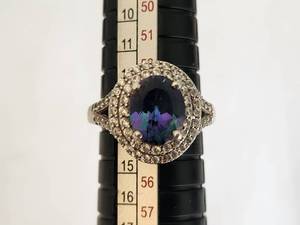lot 17 image: Sterling Silver Ring with Blue Stone and Possibly Diamond Accents, Size 7