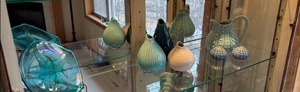 lot 38 image: Collection of Iridescent Glass Plates and Decorative Ceramic Vases