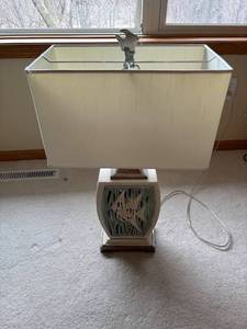lot 53 image: Seaside-Themed Table Lamp with Fish Motif and Rectangular Shade
