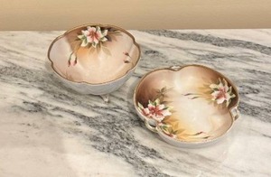 lot 54 image: Pair of Antique Floral Porcelain Bowls with Footed Base