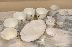 lot 57 image: Set of 10 Fine Bone China Tea Cups and Accessories by Shelley, England