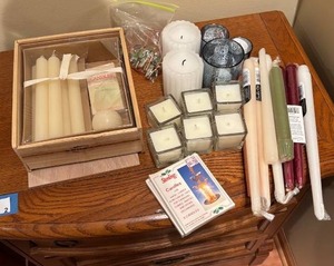 lot 60 image: Assorted Candle Collection with Holders and Matches