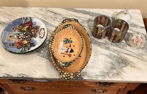 lot 107 image: Christmas Home Decor Set with Plates, Votive Holders, and Ornaments
