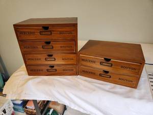 lot 130 image: Set of Vintage Wooden Mercerie Boulangerie Drawers