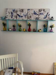 lot 152 image: Decorative Wall Shelf with Bird Figurines and Floral Vases