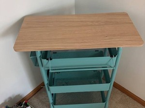 lot 162 image: Teal Rolling Craft Cart with Detachable Wooden Top