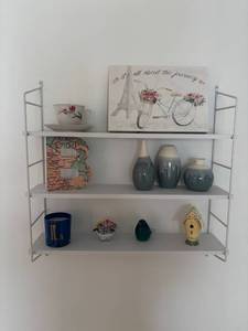lot 163 image: Decorative Wall Shelf with Assorted Home Decor Items