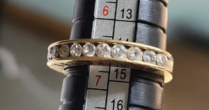 lot 172 image: 14K Gold Diamond-like Eternity Ring with I Love You Engraving