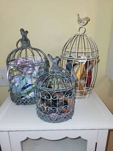 lot 249 image: Set of 3 Decorative Birdcage Storage Pieces with Craft Supplies