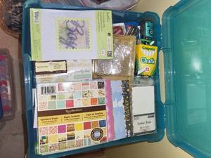 lot 255 image: Collection of Arts and Crafts Supplies in Storage Tubs