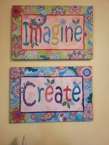 lot 293 image: Set of 2 Inspirational Wall Art Pieces Imagine and Create with Floral Designs
