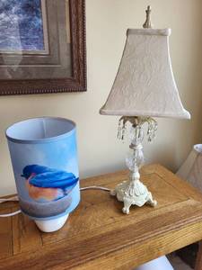 lot 328 image: Elegant Ivory Crystal Table Lamp with Patterned Shade