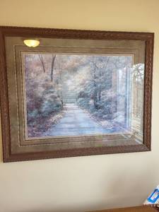 lot 330 image: Framed Artwork of Serene Forest Path with Wooden Frame