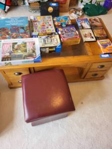 lot 331 image: Collection of DVDs, Puzzles, and Storage Ottoman