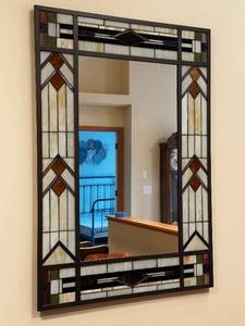 lot 1 image: Stained Glass Wall Mirror with Decorative Frame - 34x50 Inches