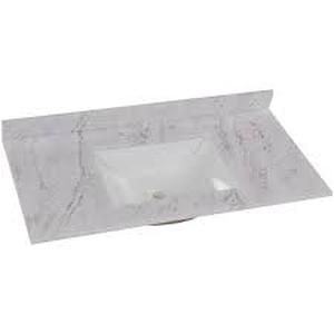 lot 5 image: Home Decorators Collection 37 in. W x 22 in. D Engineered Solid Surface White Rectangular Single Sink Vanity Top in Silver Ash  Customer Returns See Pictures