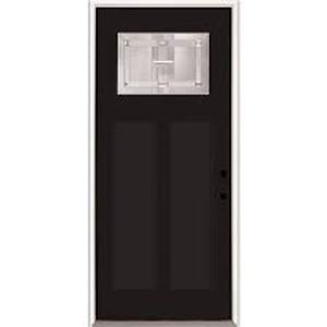 Feather River Doors 36 in. x 80 in. Right-Hand/Inswing Zinc 1/4 Lite Decorative Glass Painted Timeless Black Fiberglass Prehung Front Door Customer Returns See Pictures
