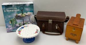lot 90 image: Misc. Household Items & More Including Vintage Leather Camera Bag