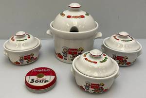 lot 15 image: Vintage 1990s Campbells Soup Tureen With Lid, Soup Bowls With Lids & More