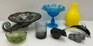 lot 21 image: Misc. Collectible Glass Items Including FENTON Blue Bowl & More