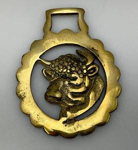 lot 159 image: Vintage Brass Ornate (Bull  Adorned) Horse Bridle Decoration Piece 3 x 4
