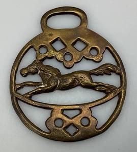 lot 164 image: Vintage Brass Horse Harness Bridle Medallion With Running Rocking Horse 3 x 3 12