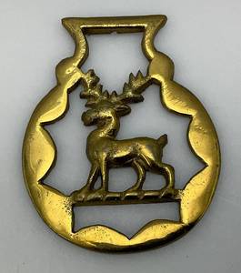 lot 165 image: Vintage Brass Horse Harness Bridle Medallion With STAG  3 x 3 58