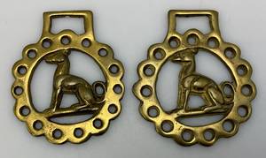 lot 170 image: Vintage Set Of Brass Horse Harness Bridle Medallion With GREYHOUND 3 x 3 12