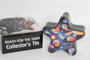 lot 111 image: Star-Shaped Collectors Tin with Cosmic Design